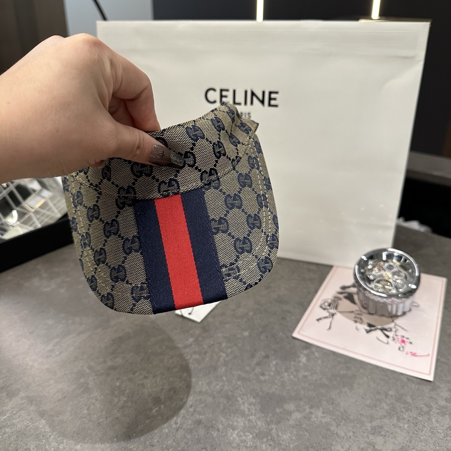 上質Gucciグッチキャンバス×本牛革ダブルGメタルロゴ ベースボールキャップGucci26-16 - 画像 (4)