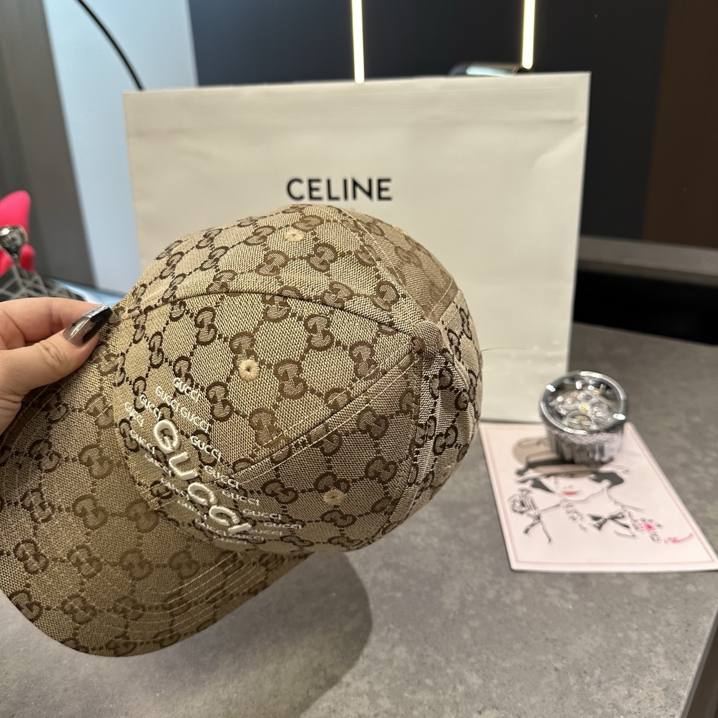 上質Gucciグッチキャンバス×本牛革ダブルGメタルロゴ ベースボールキャップGucci26-06 - 画像 (6)