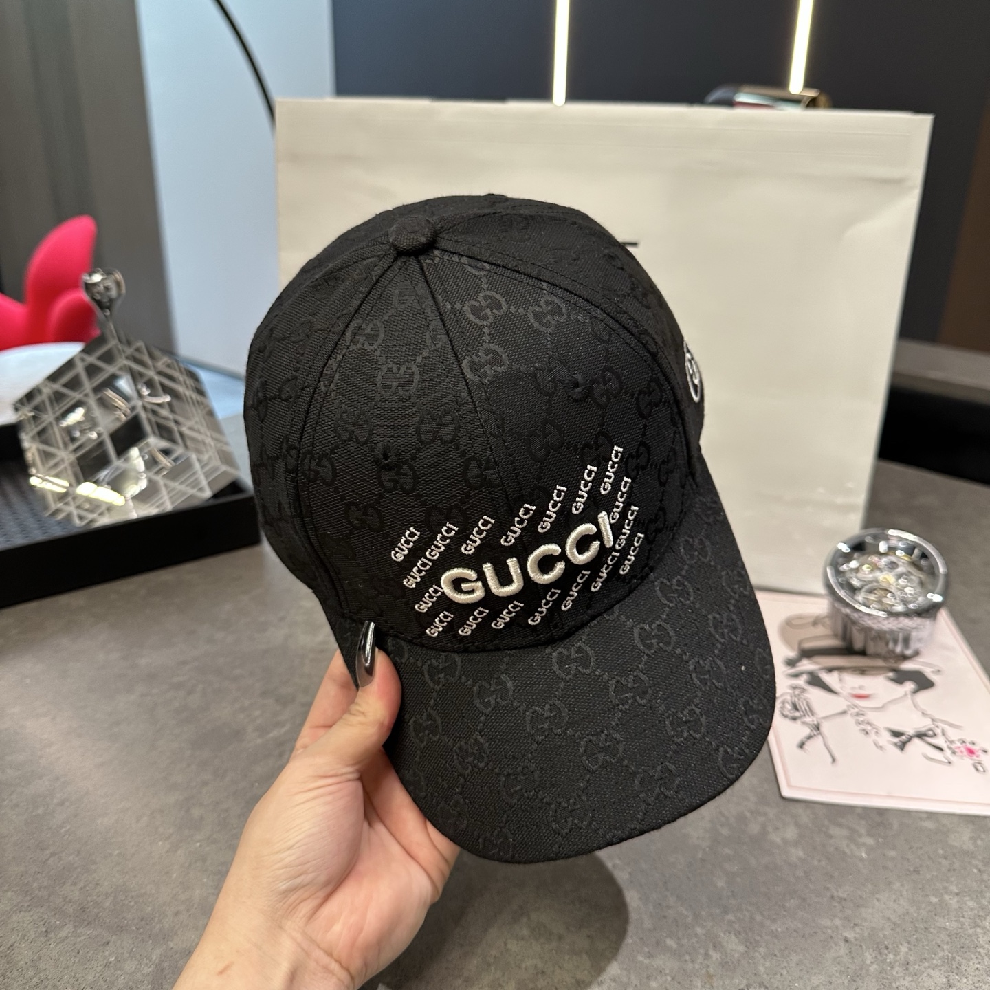 上質Gucciグッチキャンバス×本牛革ダブルGメタルロゴ ベースボールキャップGucci26-06 - 画像 (2)