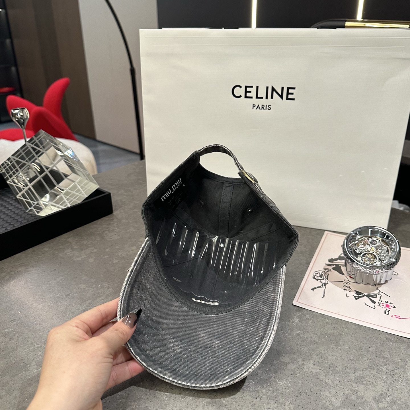 MiuMiuミュウミュウ サンバイザー ベースボールキャップ ワークキャップバケットハットダメージ加工キャップmiumiu643 - 画像 (6)