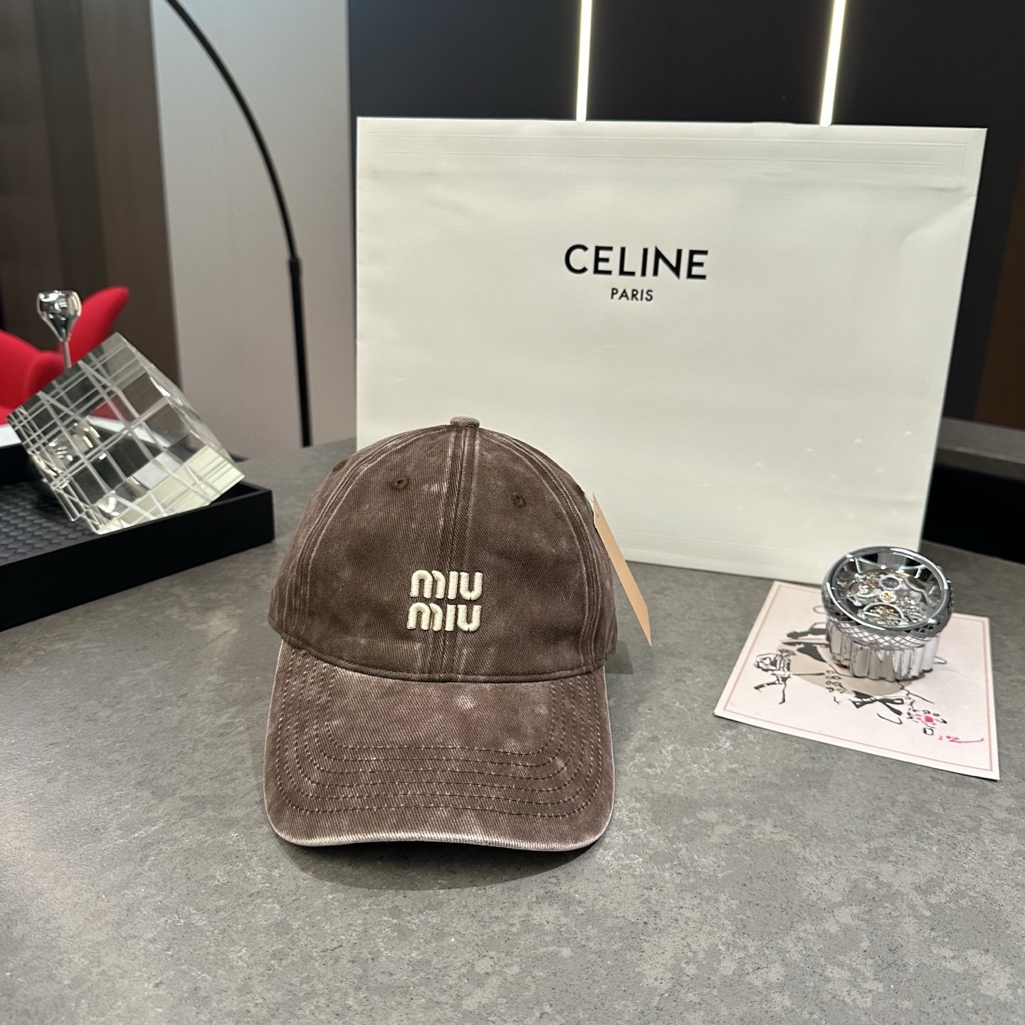 MiuMiuミュウミュウ サンバイザー ベースボールキャップ ワークキャップバケットハットダメージ加工キャップmiumiu642 - 画像 (2)