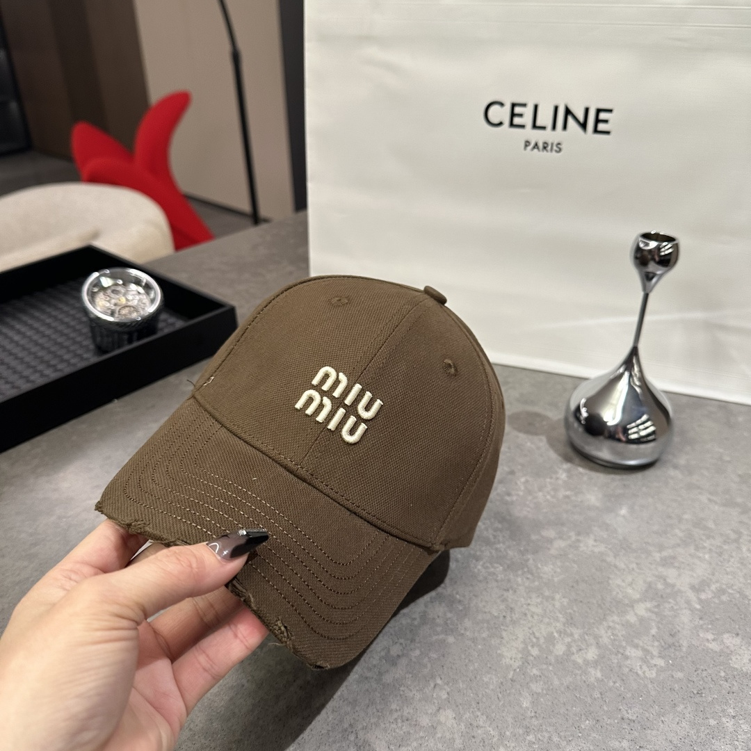 MiuMiuミュウミュウ サンバイザー ベースボールキャップ ワークキャップバケットハットダメージ加工キャップmiumiu621 - 画像 (4)